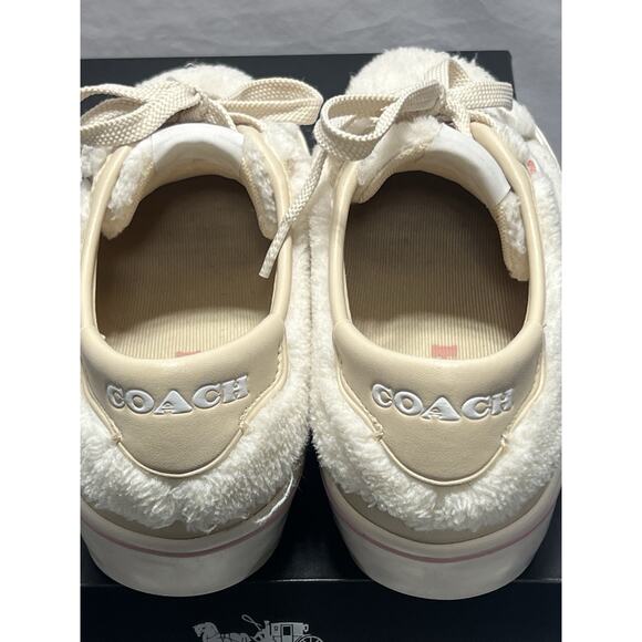 Coach City Sole Shearling Platform Sneakers Shoes Natural Chalk Women Size 8 - Picture 15 of 16
